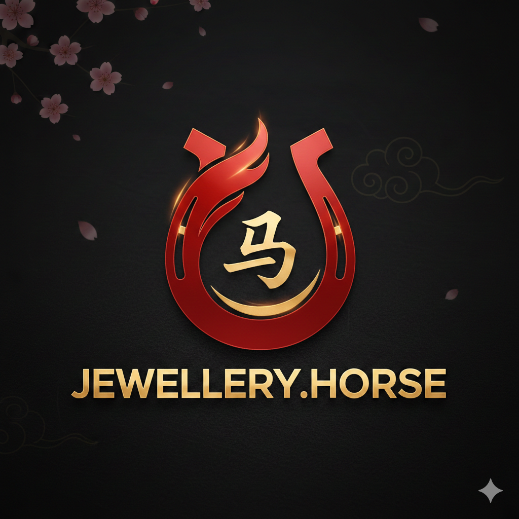 gemini generated image jx659ljx659ljx65 Red and gold Year of the Horse logo for Jewellery.horse featuring a stylized horseshoe with a Chinese zodiac horse character and fire motif for 2026 equestrian gifts